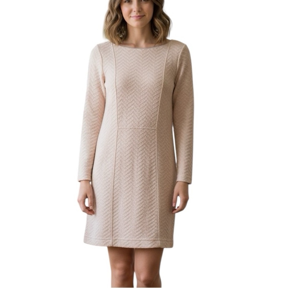 Saturday Sunday Anthropologie Dress Medium Beige Textured Knit Long Sleeve Shift